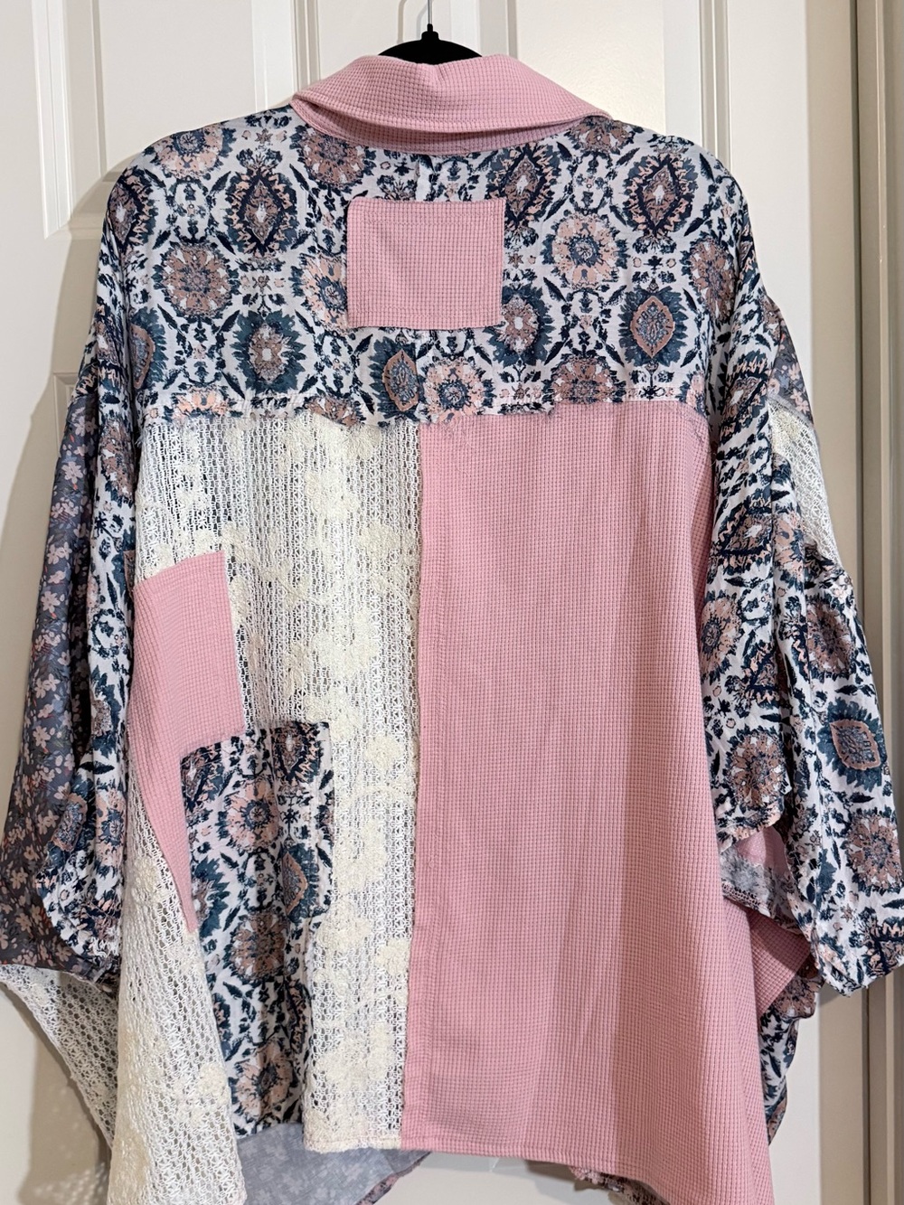 POL Pink Patchwork Mixed-Print Button Front Blouse - Picture 7 of 8